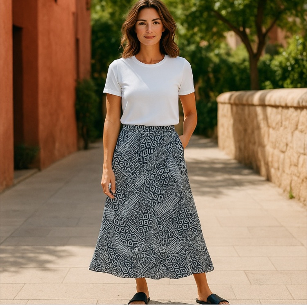*New 89th & Madison Print Maxi Skirt Womens Small Black White Tribal Patchwork